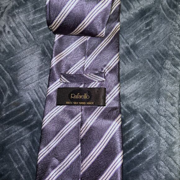 Rafaello Silk Tie Purple and Silver Striped - Picture 3 of 5
